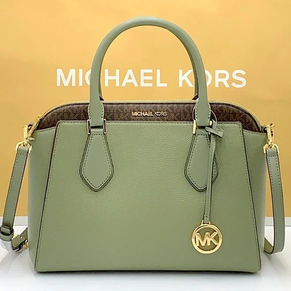 MICHAEL KORS DARIA LARGE SATCHEL ARMY GREEN / BROWN SIGNATURE COLOR - Picture 7 of 16